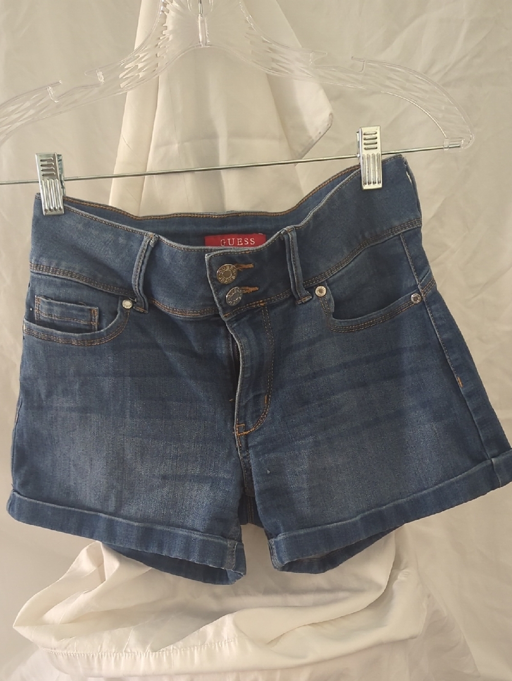 GUESS Blue Denim High-Rise Cuffed Jean Shorts